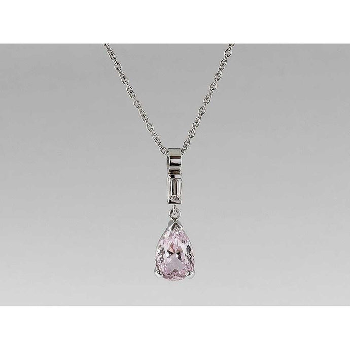 Roze peer gesneden Kunziet edelsteen hanger wit goud 11 karaat sieraden - harrychadent.nl