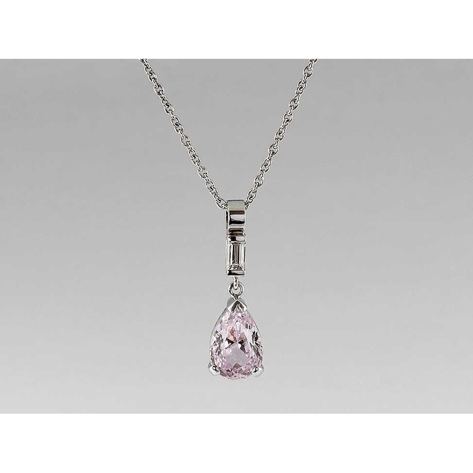 Roze peer gesneden Kunziet edelsteen hanger wit goud 11 karaat sieraden - harrychadent.nl