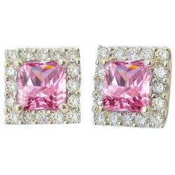 Roze saffier 5 karaat dames Stud Halo oorbellen wit goud 14K