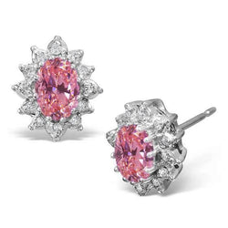 Roze saffier en Diamanten Halo Stud Earring 4,0 karaat witgoud 14K