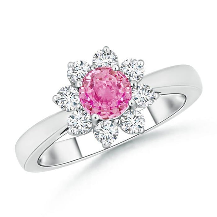 Roze saffier en ronde diamanten 3,60 ct trouwring wit goud 14K - harrychadent.nl