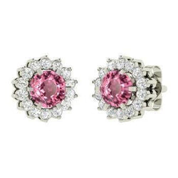 Roze saffier met diamanten 4.60 karaat oorknopjes wit goud