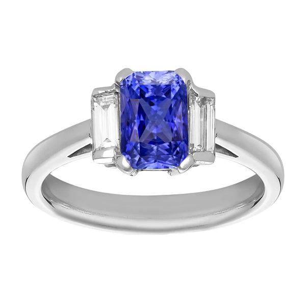 Saffier & Baguette Diamanten Jubileumring 3 Karaat Kathedraal Instelling - harrychadent.nl