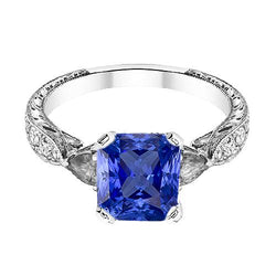 Saffier edelsteen sieraden 3 karaat peer & ronde diamanten ring