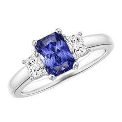 Saffier edelsteen sieraden 3 stenen trapezium diamanten ring 2,50 karaat