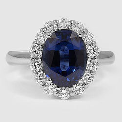 Saffier en diamanten 8,50 karaat trouwring wit goud 14K
