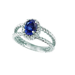 Saffier en diamanten ovale fancy ring 1,55 karaat 14K witgoud