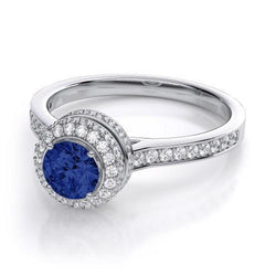Saffier en diamanten trouwring sieraden goud wit 3 ct rond geslepen