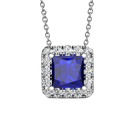 Saffier sieraden Halo diamanten hanger wit goud 14K 1.30 karaat - harrychadent.nl