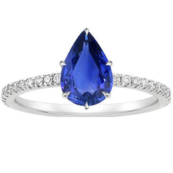 Saffier verlovingsring blauwe peer geslepen met diamanten accenten 5 karaat