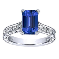 Saffier verlovingsring met prinses diamanten accenten 3,50 karaat