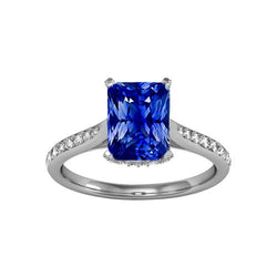 Saffier verlovingsring stralend met ronde diamanten accenten 2 karaat