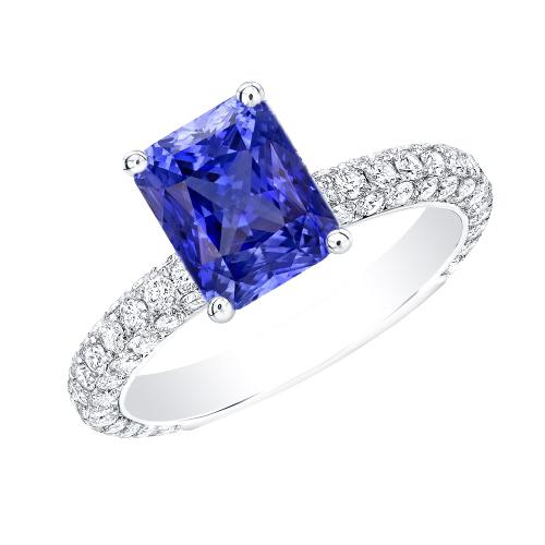Saffierring voor dames Stralend geslepen 3,50 karaat diamanten in meerdere rijen pave - harrychadent.nl