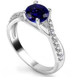 Sapphire Solitaire Ring Met Diamanten Accenten Gedraaide Schacht 2,50 Karaat