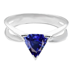 Sapphire Solitaire Ring Trillion Cut V Prong Split Shank 1,50 karaat