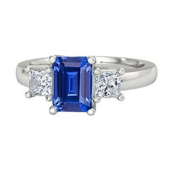 Smaragd 3 stenen ring Ceylon Sapphire & Princess Diamonds 1,75 karaat