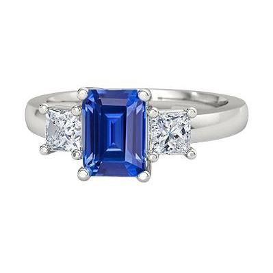 Smaragd 3 stenen ring Ceylon Sapphire & Princess Diamonds 1,75 karaat - harrychadent.nl