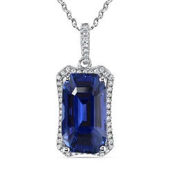 Smaragd Ceylon saffier & ronde diamant Halo hanger goud 5,75 karaat