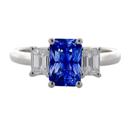 Smaragd Diamant 3 Steen Saffier Ring 3 karaat 4 Prong Basket Setting