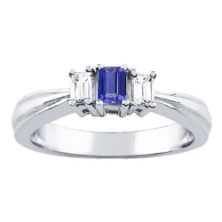 Smaragd Diamant & Ceylon Sapphire Ring 3 steen 2 karaat taps toelopende schacht
