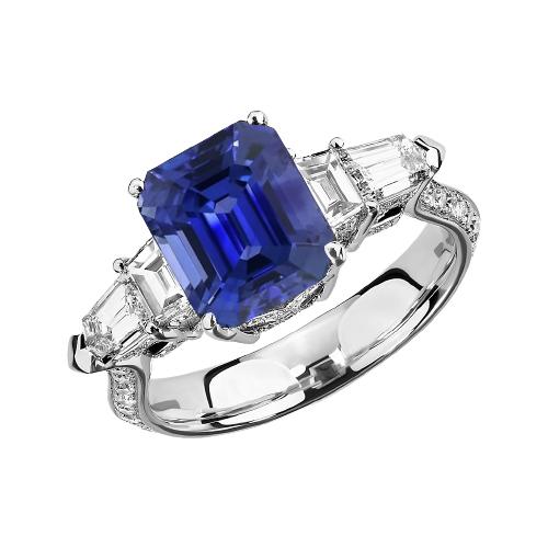 Smaragd Diamanten Ring Vintage stijl saffier stokbrood zijkanten 3,50 karaat - harrychadent.nl