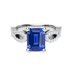 Smaragd & Ronde Diamanten Ring Infinity Stijl Ceylon Sapphire 3 karaat