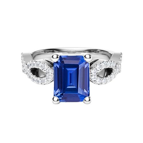 Smaragd & Ronde Diamanten Ring Infinity Stijl Ceylon Sapphire 3 karaat - harrychadent.nl