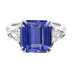 Smaragd Saffier Edelsteen Ring 4 Karaat Triljoen Diamanten 3 Steen Goud