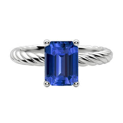 Smaragd Solitaire Blauwe Saffier Ring Goud Gedraaid Touw Stijl 2 Karaat