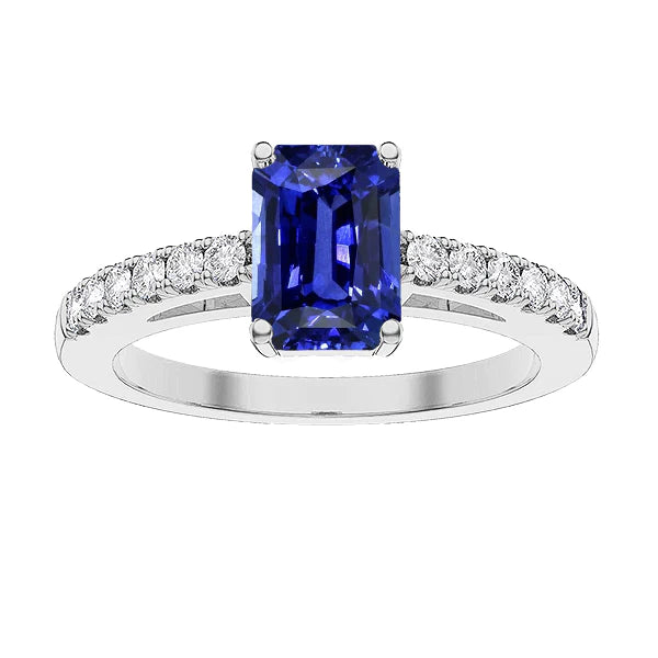 Smaragd Solitaire Met Diamanten Accenten Ring Blauwe Saffier 3,50 Karaat