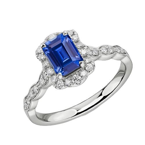 Smaragd Solitaire Saffier Ring Met Accenten Bloemstijl 3 Karaat - harrychadent.nl