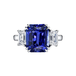 Smaragd drie stenen blauwe saffier ring 3.50 karaat damessieraden