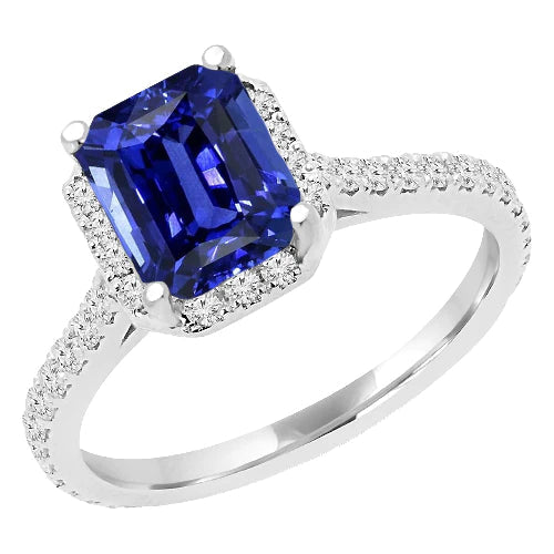 Smaragd edelsteen Diamond Halo Sapphire Ring 4 karaat ronde accenten 14K