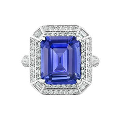 Smaragd vormige diamanten blauwe saffier ring 4.50 karaat effenen set accenten