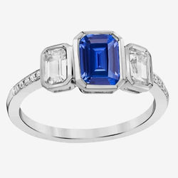 Smaragdgroene Diamant Bezel Set Blauwe Saffier Ring 3 Stone Style 2,50 karaat