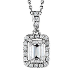 Smaragdgroene En Ronde Echt Diamanten Hanger Ketting 1,50 Karaat Witgoud 14K
