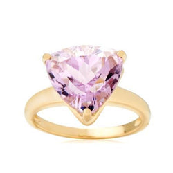 Solitaire 10 karaat roze kunziet ring geel goud 14k