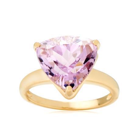 Solitaire 10 karaat roze kunziet ring geel goud 14k - harrychadent.nl