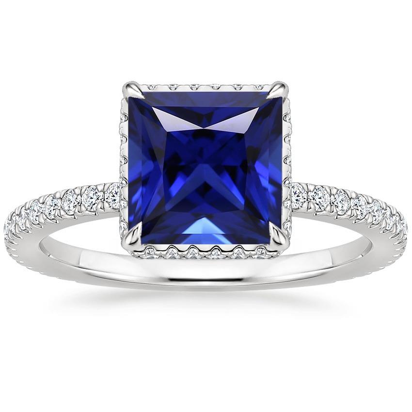 Solitaire Accent Ring Blauwe Saffier en Diamant 6 Karaat Witgoud - harrychadent.nl