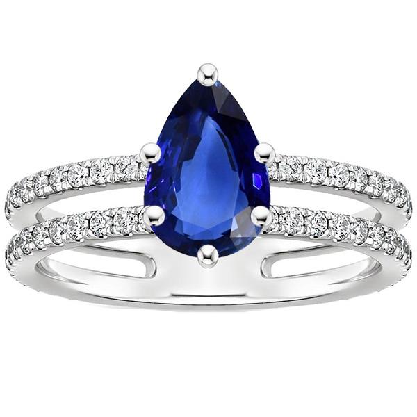 Solitaire Accenten Ring Dubbele Schacht Blauwe Saffier & Diamanten 4 Karaat - harrychadent.nl