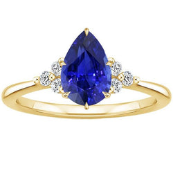 Solitaire Accenten Ring Peer Blauwe Saffier & Diamanten 3,50 Karaat