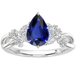 Solitaire Accenten Ring Peer Blauwe Saffier & Diamanten 3,75 Karaat