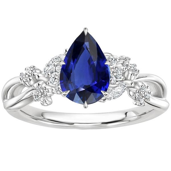 Solitaire Accenten Ring Peer Blauwe Saffier & Diamanten 3,75 Karaat - harrychadent.nl