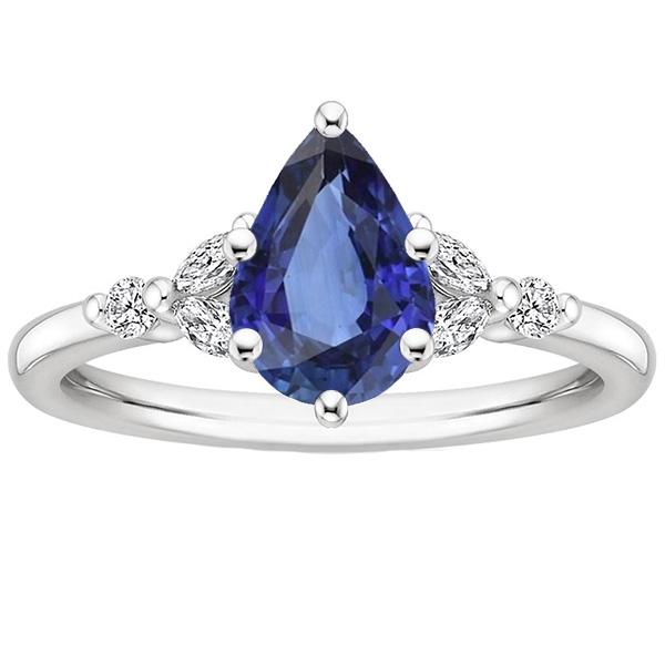 Solitaire Accenten Ring Peer Blauwe Saffier & Diamanten 4,75 Karaat - harrychadent.nl