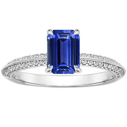 Solitaire Accenten Ring Smaragd Blauwe Saffier & Diamant 4 Karaat