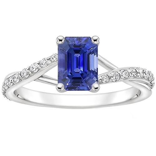 Solitaire Accenten Ring Split Shank Blauwe Saffier & Diamant 4 Karaat - harrychadent.nl