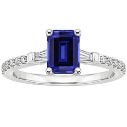 Solitaire Accenten Ring Sri Lankaanse Saffier & Diamant 4 Karaat