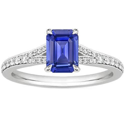 Solitaire Accenten Ring Wit Goud Blauwe Saffier & Diamant 4 Karaat