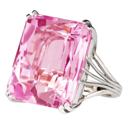 Solitaire Asscher Cut 18 CT roze kunziet trouwring witgoud