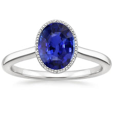 Afbeelding in Gallery-weergave laden, Solitaire Bezel Set Ceylon Saffier Ring Ovaal Wit Goud 3 Karaat - harrychadent.nl
